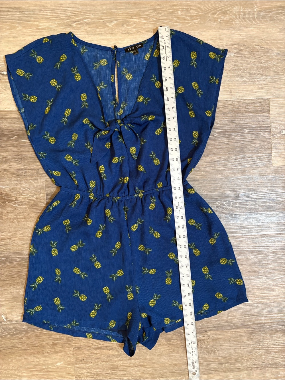 As U Wish Blue Pineapple Tie-Front Romper - Picture 11 of 12